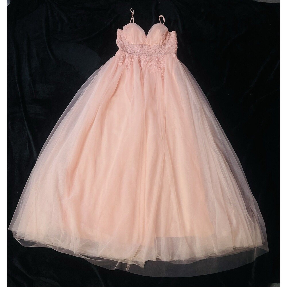 WINSOR Peach Tulle Prom Dress Back Zipper Spaghetti Straps Size L NWT